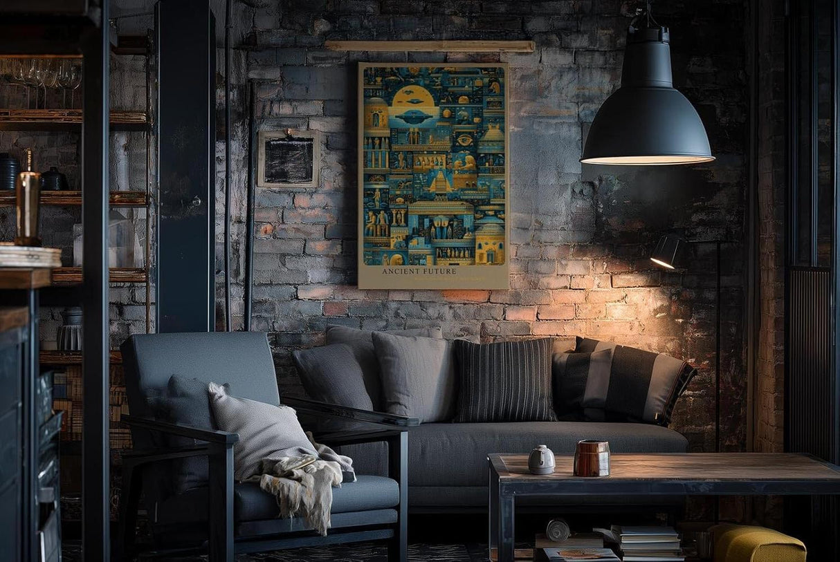 Paul Sinus Wandbild in 40x60cm Ancient Future – Futuristische UFOund Maschinenszenen im Stil altägyptischer Wandmalereien