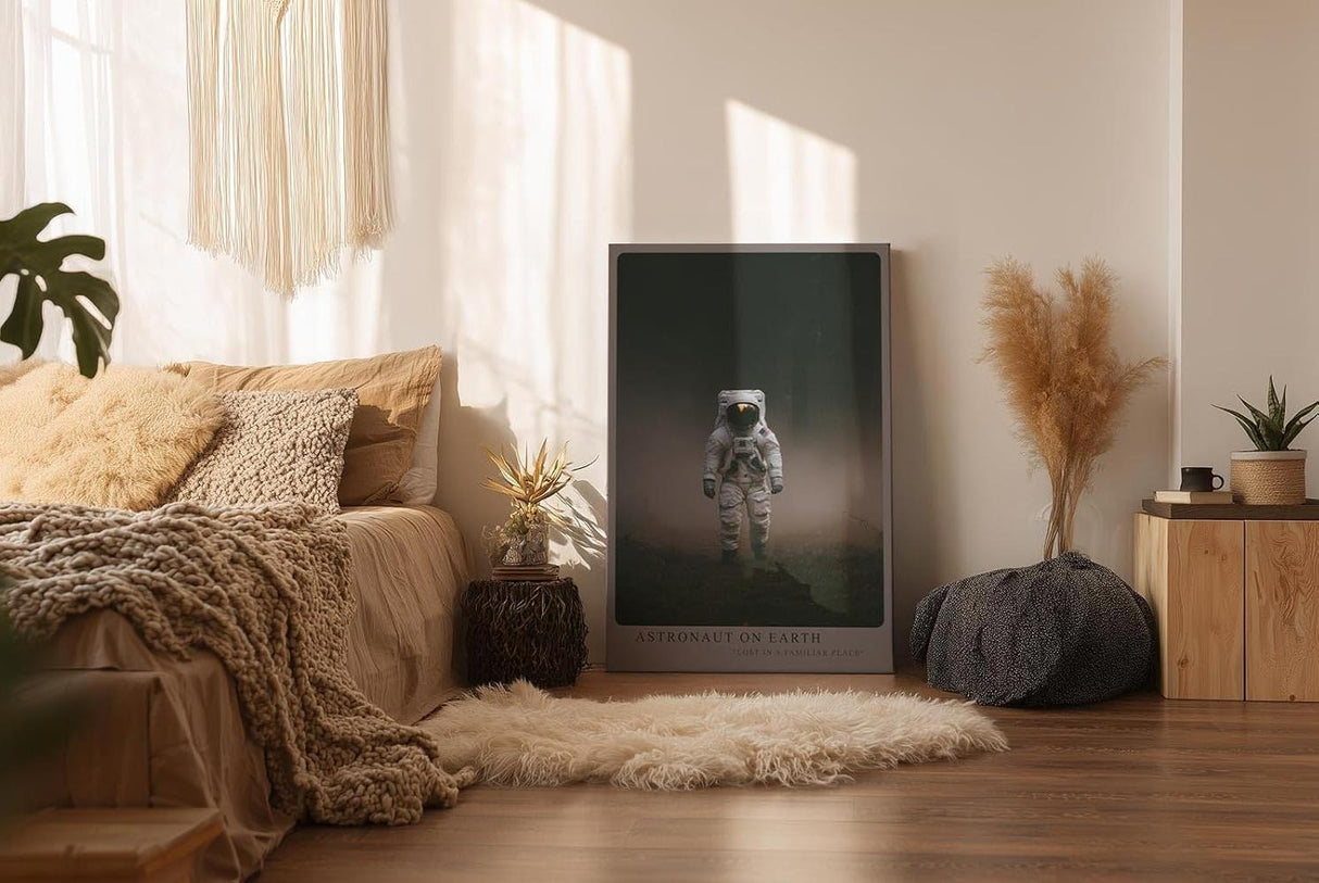 Paul Sinus Wandbild in 40x60cm Astronaut on Earth – Astronaut in nebeliger Waldlandschaft