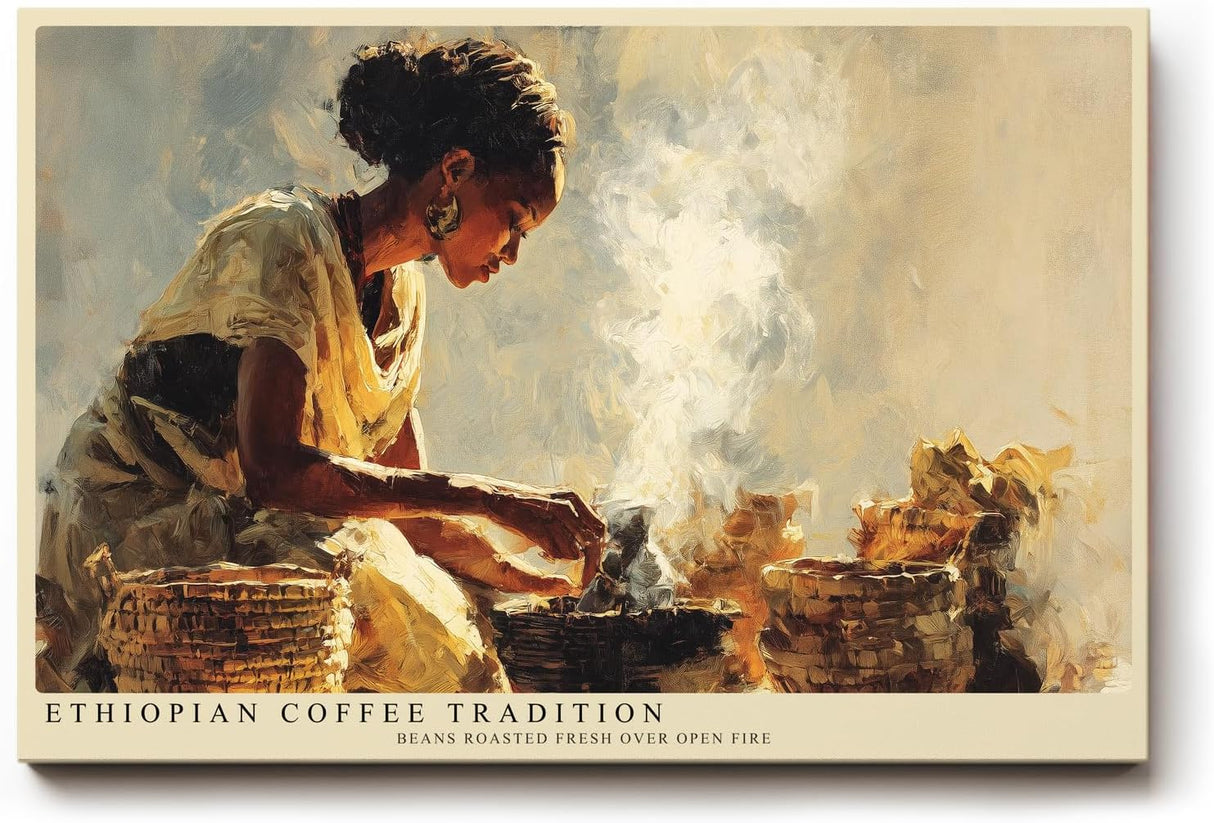 Paul Sinus Wandbild 120x80cm Äthiopische Kaffeezeremonie – Traditionelle Szene mit Rösten von Kaffeebohnen