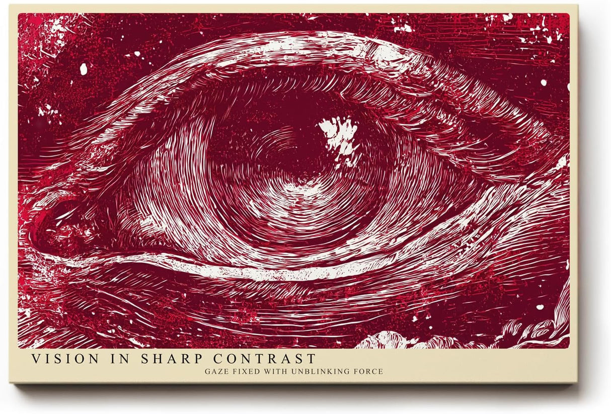 Paul Sinus Wandbild 120x80cm Auge Abstrakte Kunst Grafikmotiv Starkes Linienmotiv in Rot Weiss mit moderner Illustration
