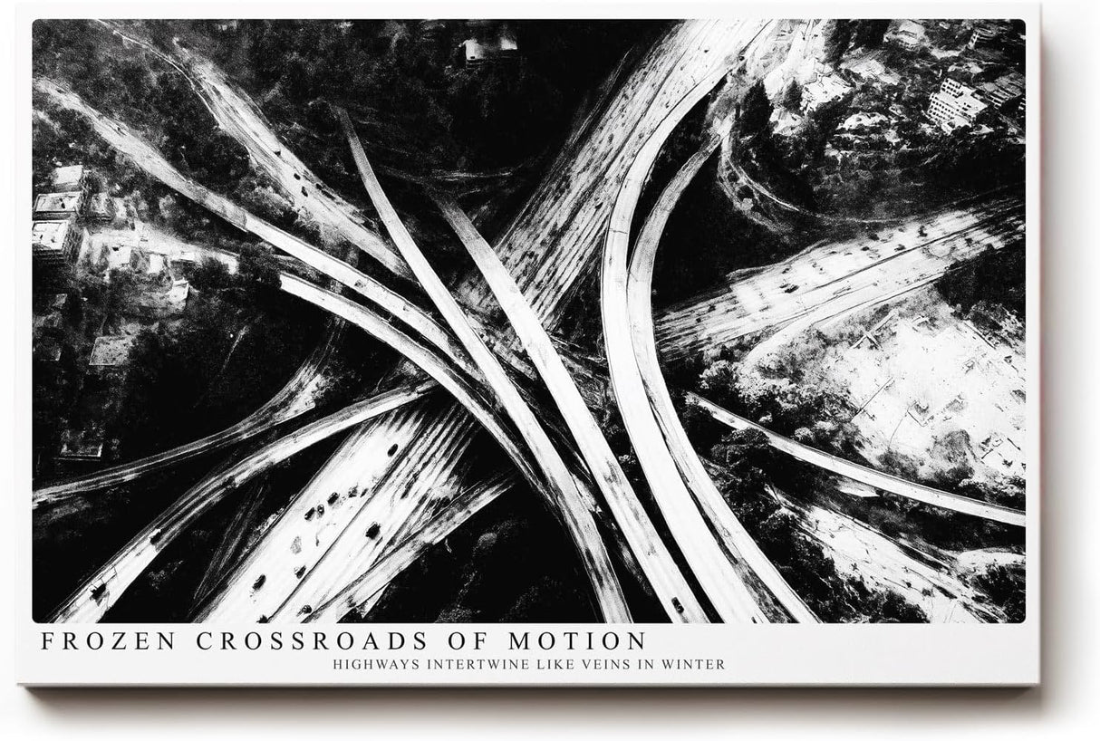 Paul Sinus Wandbild 120x80cm Autobahnkreuz Luftaufnahme Schwarz Weiss Moderne Stadt Fotokunst fuer Wohnzimmer Büro und Loft