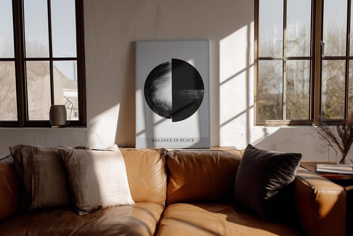 Paul Sinus Wandbild in 40x60cm Balance in Black – Halbierte Kreisform in Schwarz-Weiß als Symbol für Harmonie und Kontrast