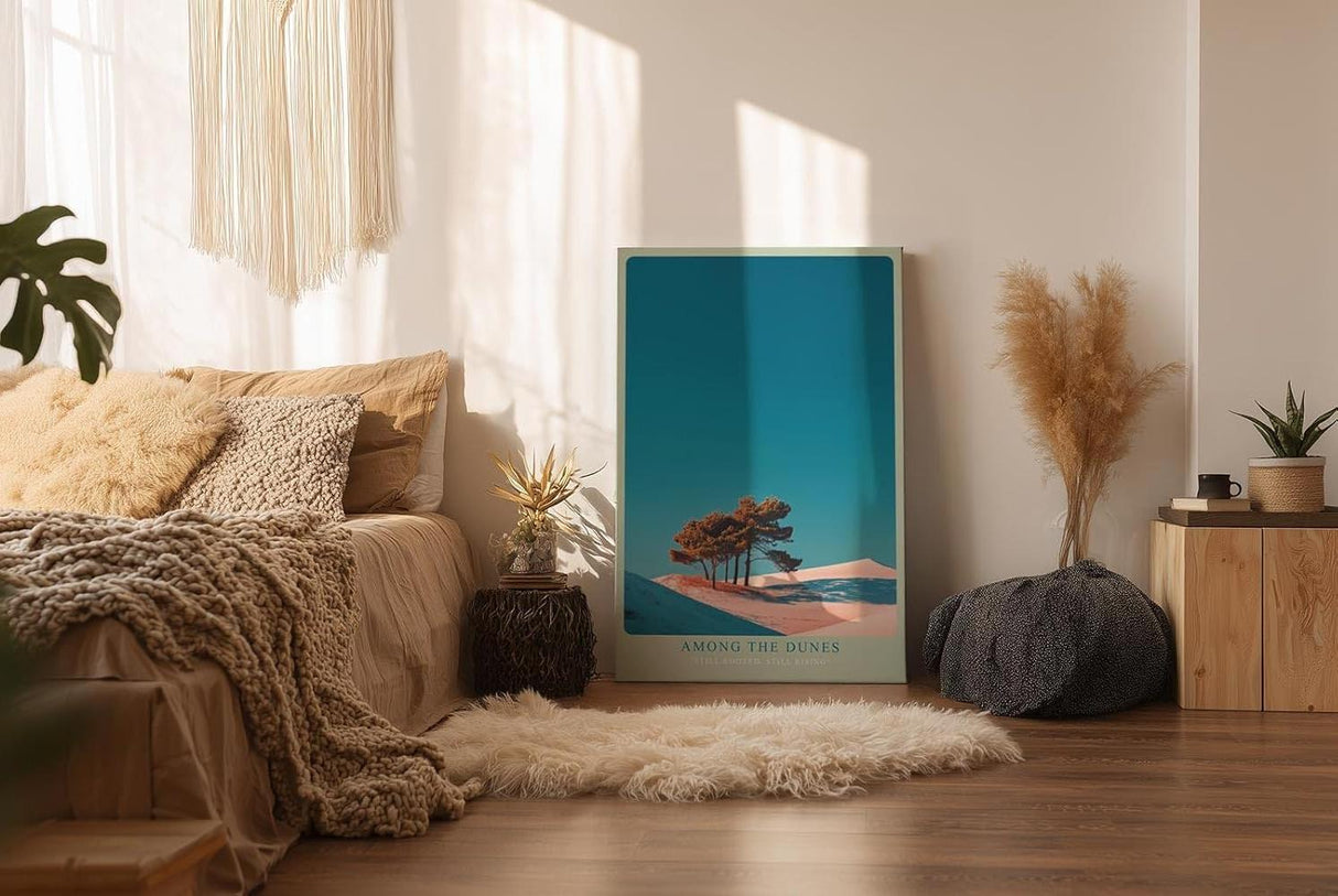 Paul Sinus Wandbild in 40x60cm Bäume zwischen Sanddünen – modernes Naturmotiv mit starkem Farbkontrast
