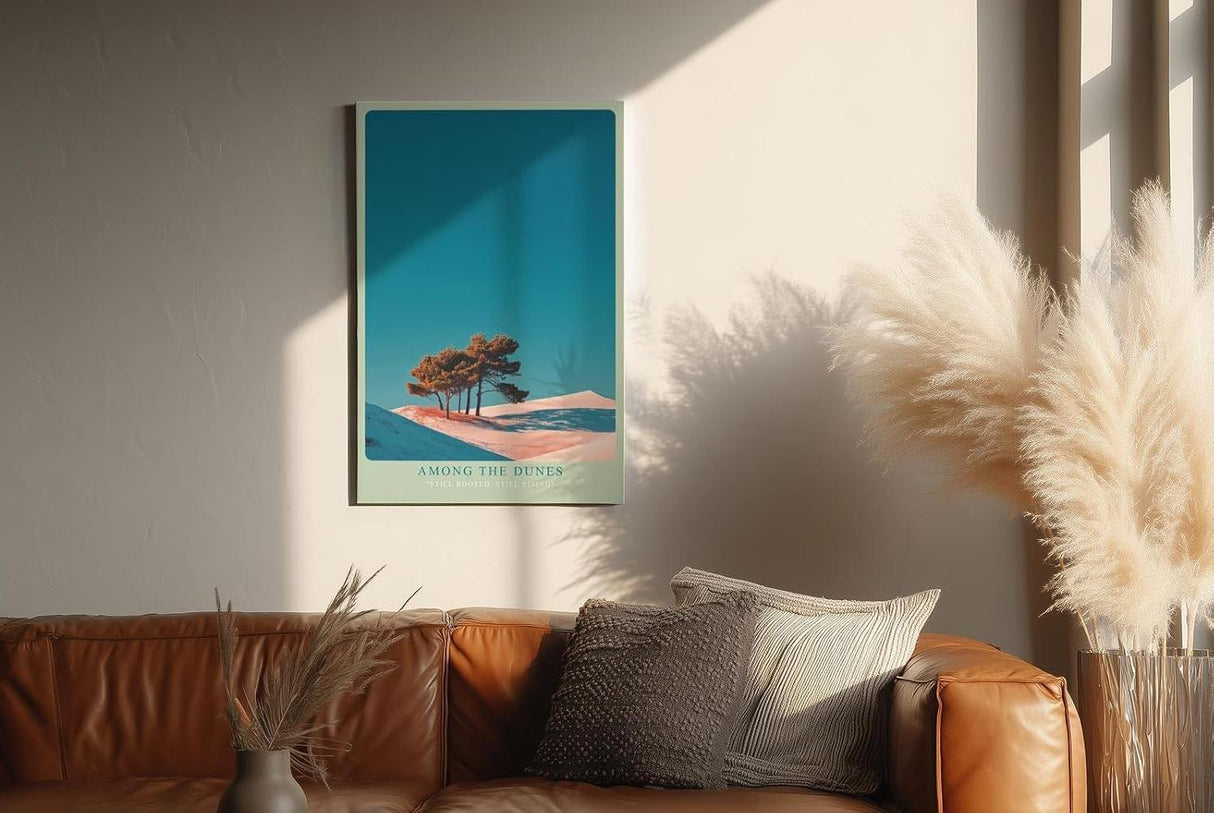 Paul Sinus Wandbild in 40x60cm Bäume zwischen Sanddünen – modernes Naturmotiv mit starkem Farbkontrast