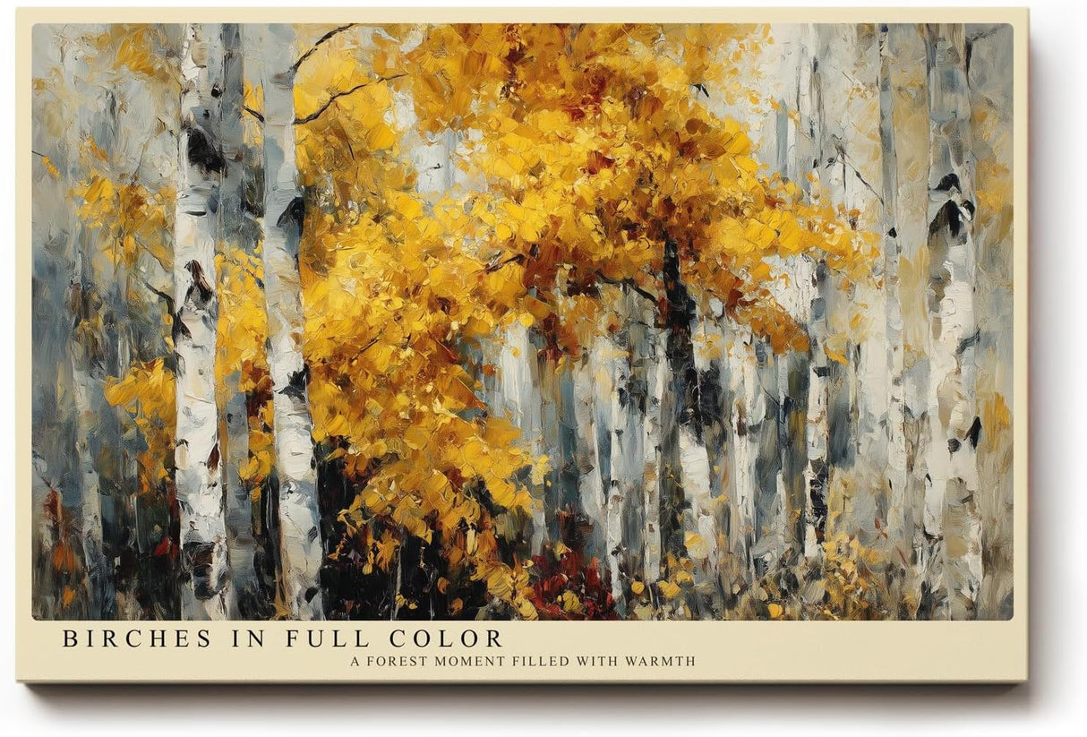 Paul Sinus Wandbild 120x80cm Birken im Herbstwald goldene Blaetter moderne Naturmalerei Leinwand Wanddekoration warme Waldlandschaft fuer Wohnzimmer Büro