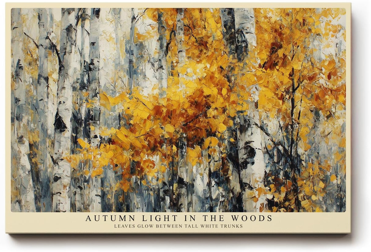 Paul Sinus Wandbild 120x80cm Birkenwald im Herbst goldene Blaetter moderne Landschaftsmalerei Leinwand Wanddekoration warme Naturkunst fuer Wohnzimmer Büro