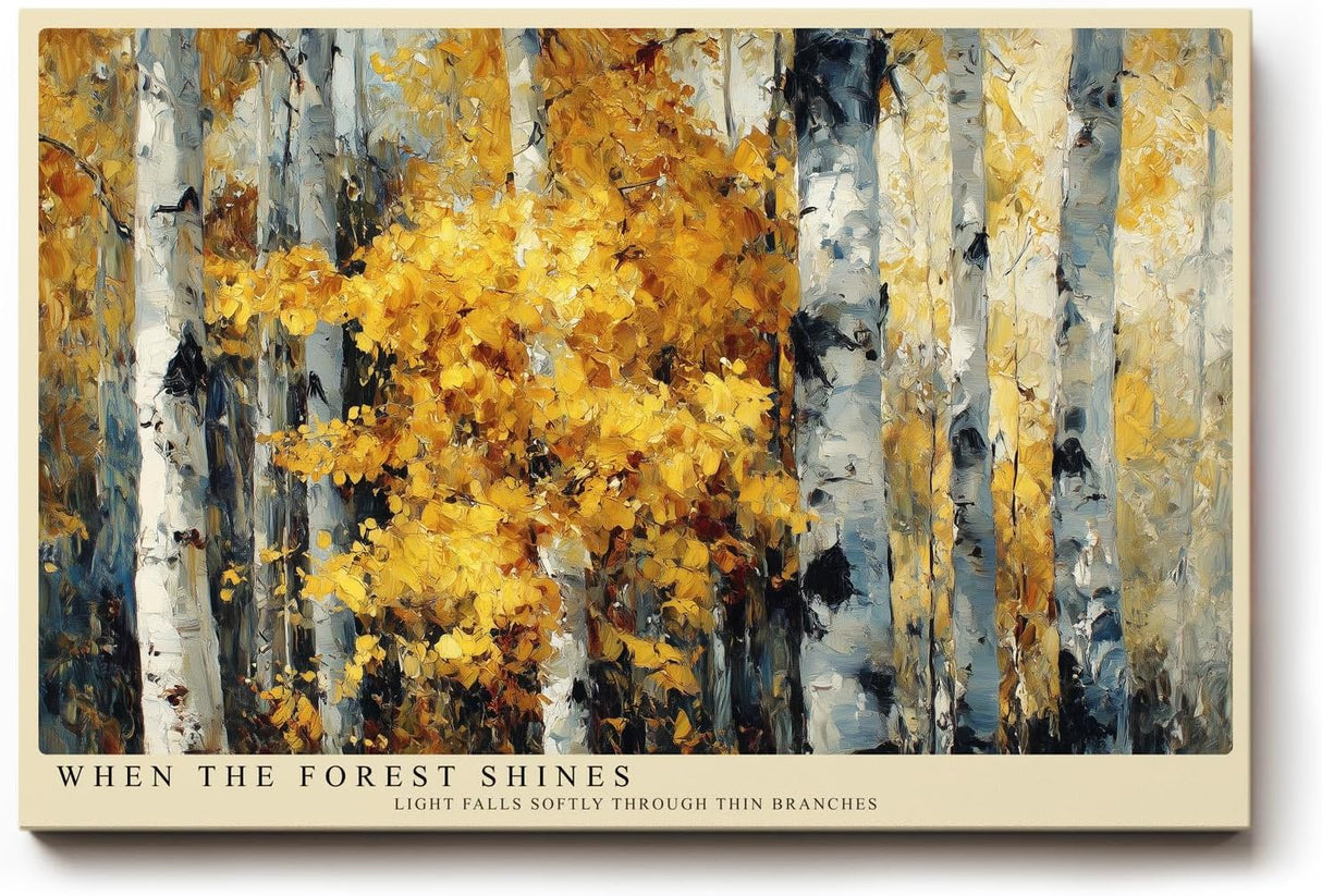 Paul Sinus Wandbild 120x80cm Birkenwald mit goldenen Herbstblaettern moderne Landschaftskunst Leinwand Wanddekoration warme Naturstimmung fuer Wohnzimmer Büro