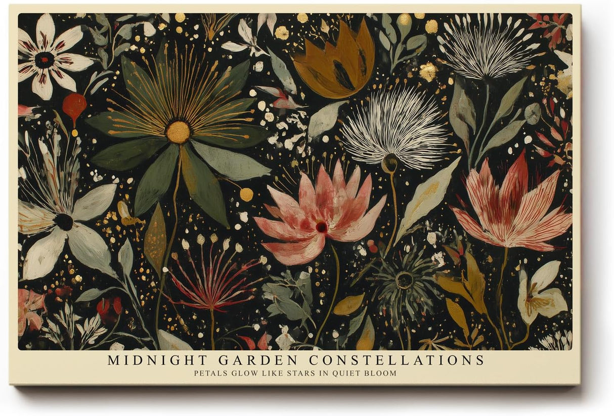 Paul Sinus Wandbild 120x80cm Blumen Nachtgarten botanische Illustration moderne Natur Kunst Wanddekoration Wohnzimmer Schlafzimmer