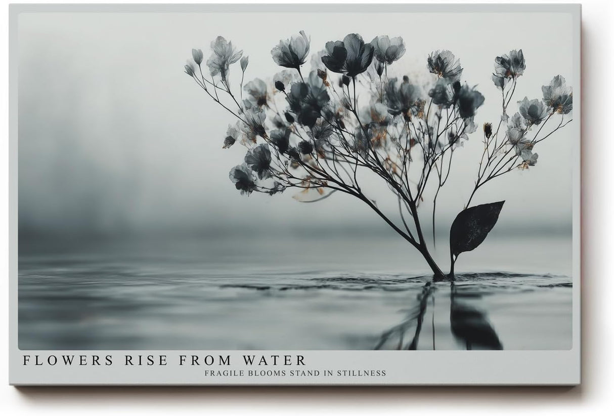 Paul Sinus Wandbild 120x80cm Blüten im Wasser minimalistische Naturkunst zarte Blumen graue ruhige Ästhetik modernes Naturmotiv stilvolle