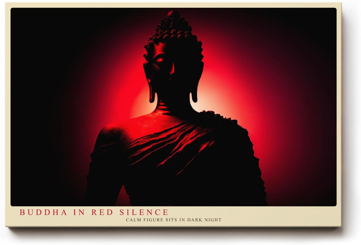Paul Sinus Wandbild 120x80cm Buddha Silhouette rotes Licht spirituelle Zen Kunst moderne Meditation Kunstdruck stilvolle Wanddekoration fuer Wohnzimmer Schlafzimmer Yoga Raum