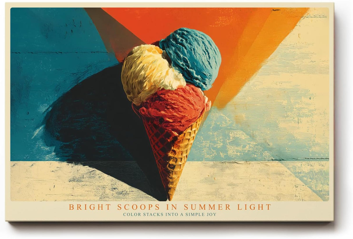 Paul Sinus Wandbild 120x80cm Buntes Eis in Waffel Pop Art Sommer Illustration moderne Kuechen Wanddekoration
