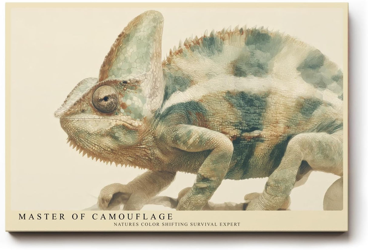 Paul Sinus Wandbild 120x80cm Chamäleon Illustration moderne Tierkunst Naturfarben detailreiches Reptilien Kunstbild stilvolle Wanddekoration für Wohnzimmer Büro Kinderzimmer