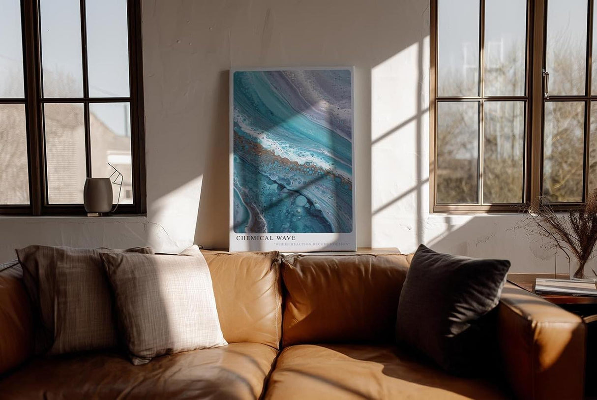 Paul Sinus Wandbild in 40x60cm Chemical Wave Abstrakte Fließstrukturen in Blauund Türkistönen