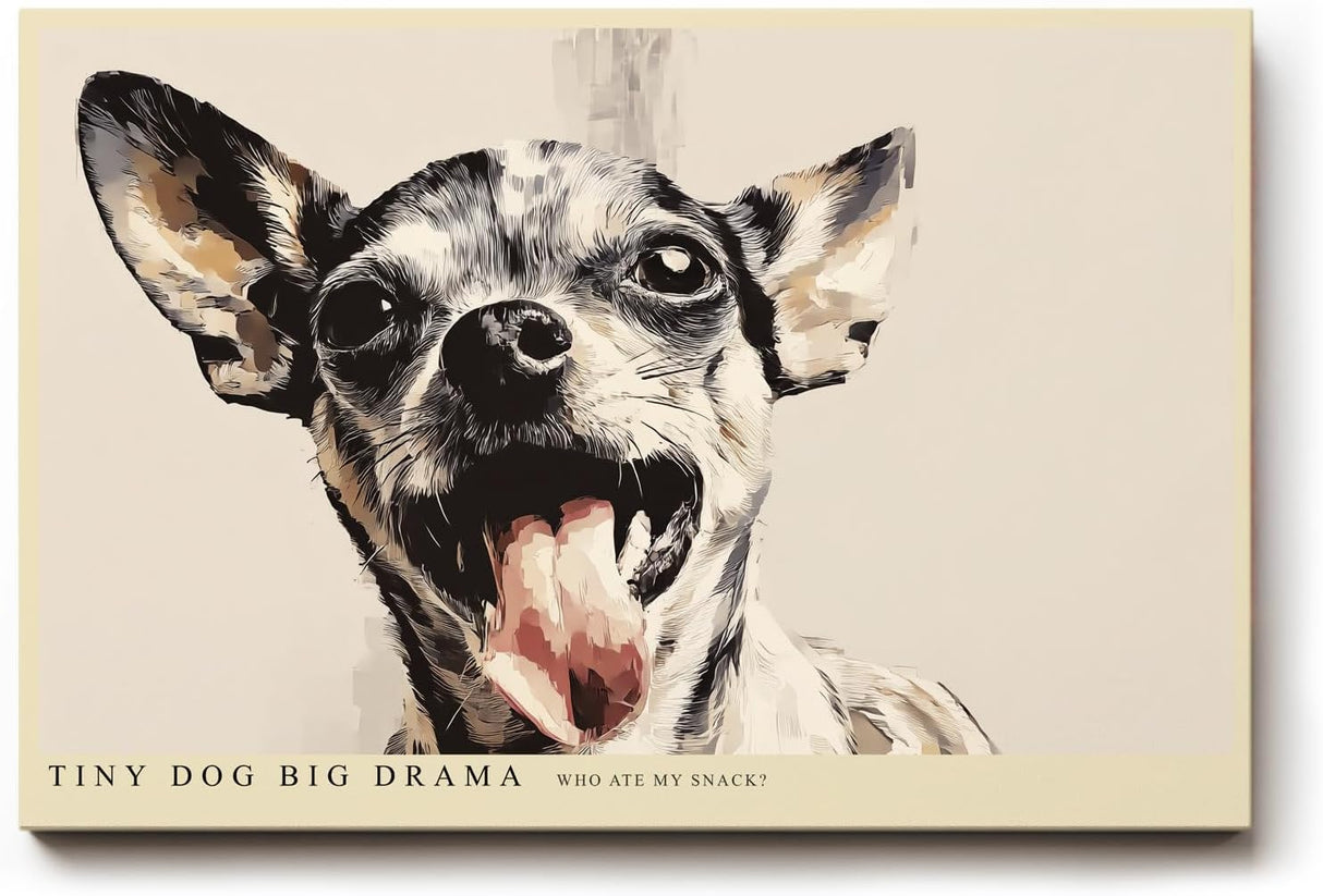 Paul Sinus Wandbild 120x80cm Chihuahua Hund Portrait moderne Tier Illustration lustiges Hunde Kunstposter in warmen Naturtoenen fuer Wohnzimmer Kinderzimmer Büro
