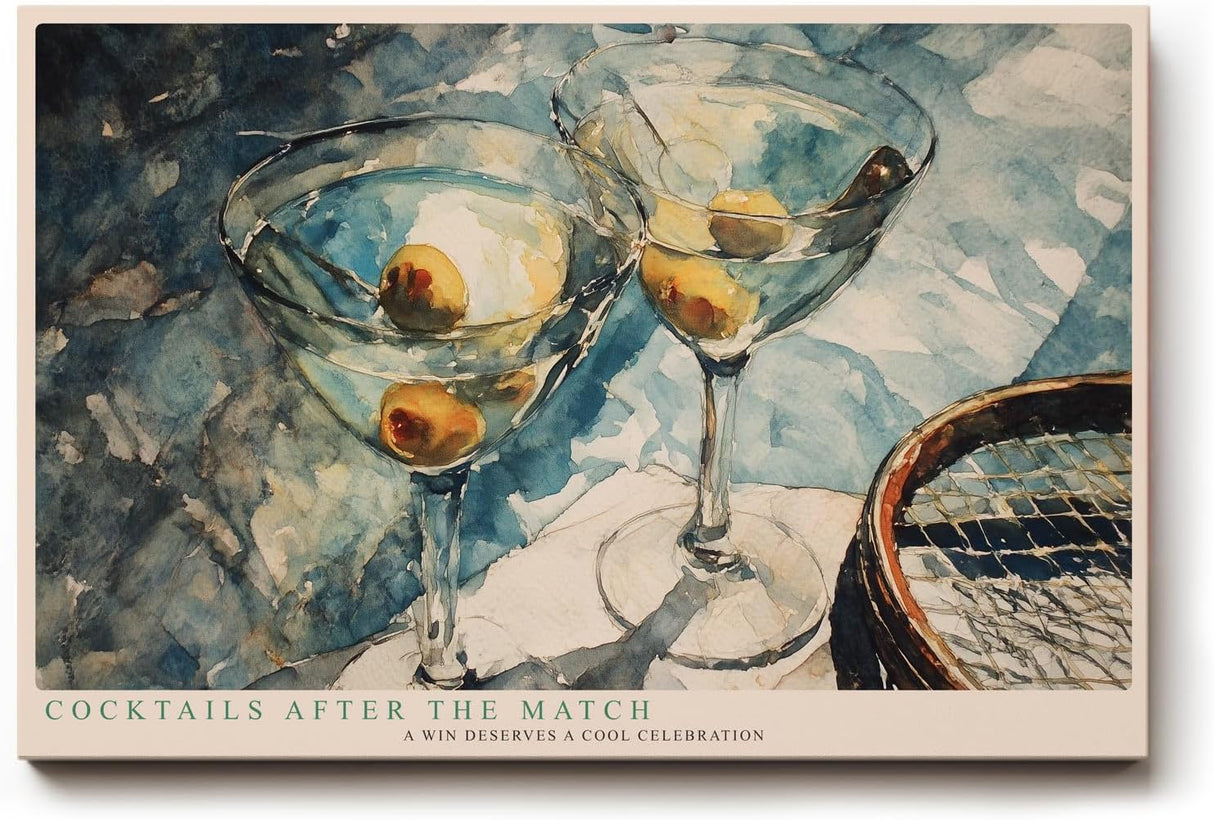 Paul Sinus Wandbild 120x80cm Cocktails Stillleben modern blau Aquarell Kunst Kunstdruck grosses Kunstbild stilvolle Wanddekoration fuer Wohnzimmer Kueche Bar Büro