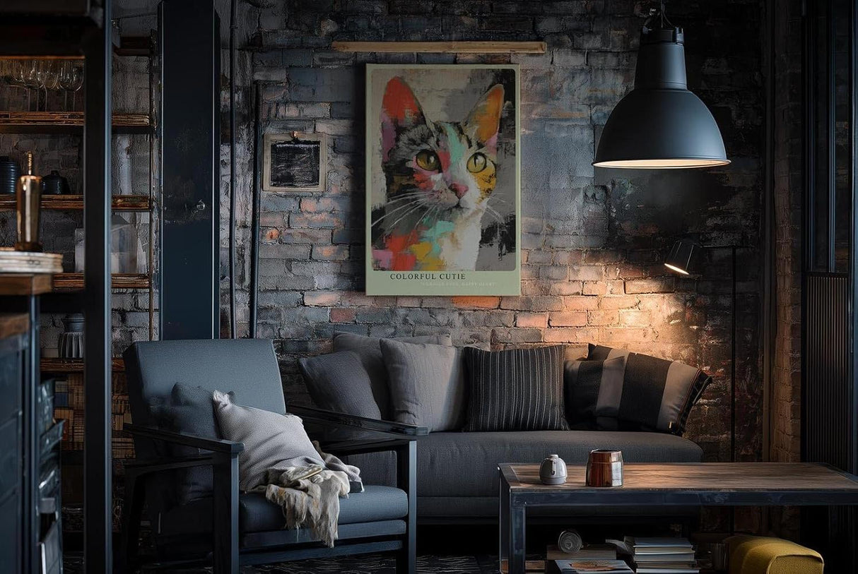 Paul Sinus Wandbild in 40x60cm Colorful Cutie – farbenfrohes Katzenportrait in moderner Maltechnik für kreative Wohnraumgestaltung
