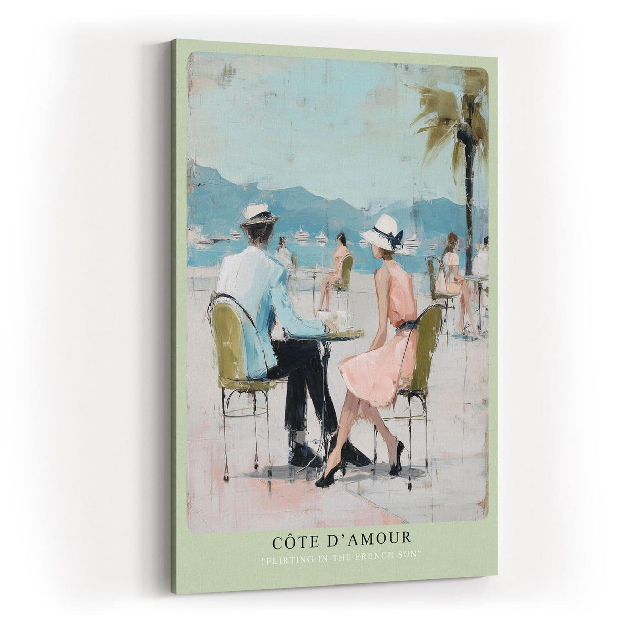 Paul Sinus Wandbild in 40x60cm Côte d’Amour – Romantische Szene eines Paares im Straßencafé an der französischen Küste, impressionistische Bilder in sommerlichen Pastellfarben