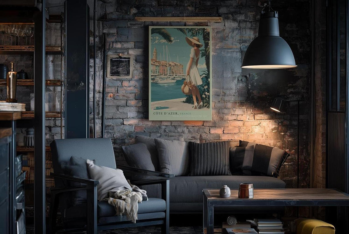 Paul Sinus Wandbild in 40x60cm Côte d’Azur Frankreich Frau am Hafen mediterrane Eleganz auf Leinwand