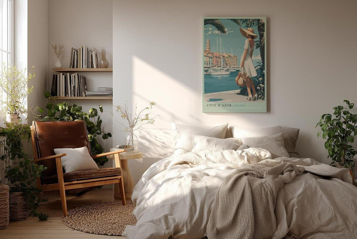 Paul Sinus Wandbild in 40x60cm Côte d’Azur Frankreich Frau am Hafen mediterrane Eleganz auf Leinwand