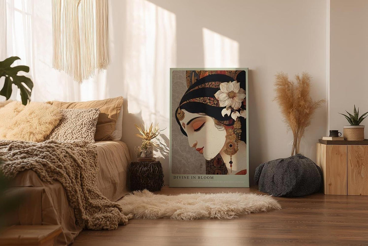 Paul Sinus Wandbild in 40x60cm Divine in Bloom mit stilisiertem Frauenportrait und floralen Ornamenten für edle Wandgestaltung
