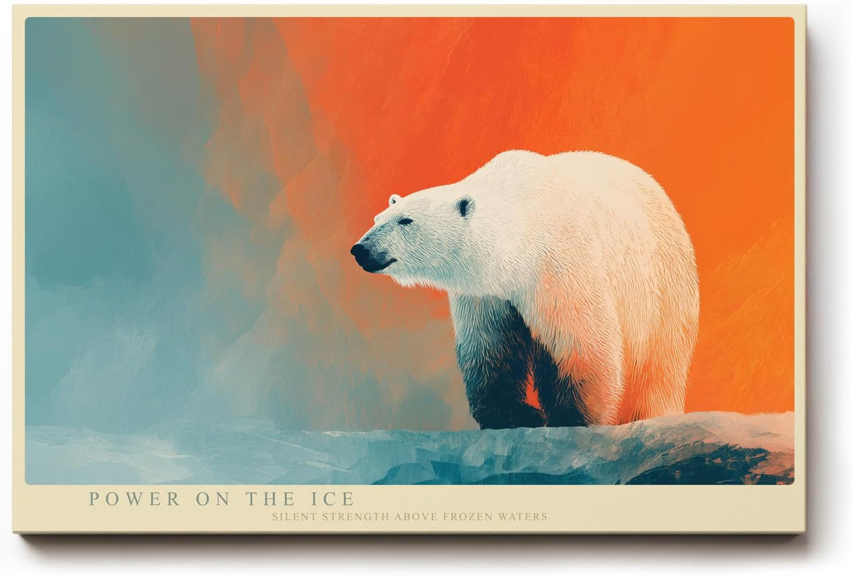 Paul Sinus Wandbild 120x80cm Eisbär Moderne Tierkunst Arktische Landschaft Illustration für Wohnzimmer Büro Flur