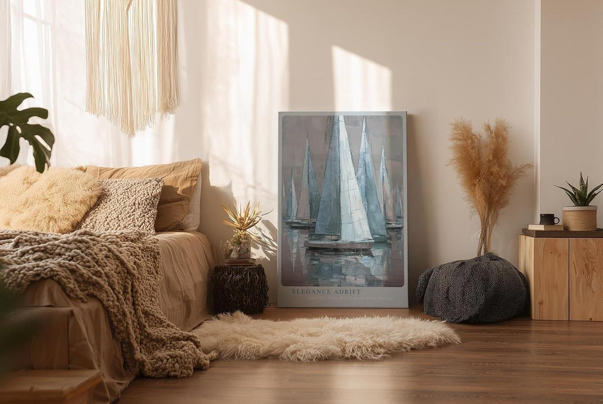 Paul Sinus Wandbild in 40x60cm Elegance Adrift – Segelboote in Blauund Grautönen auf ruhigem Wasser mit sanften Spiegelungen