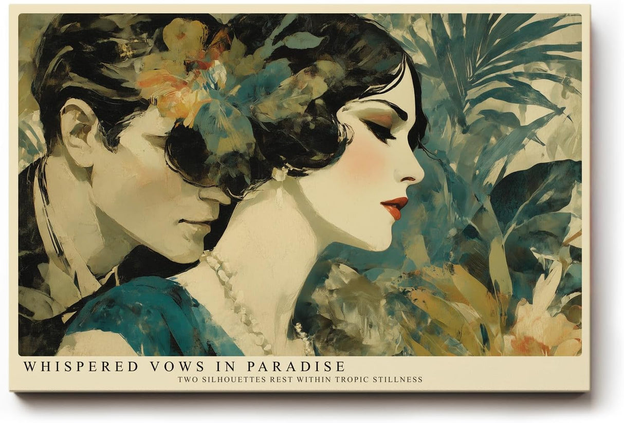 Paul Sinus Wandbild 120x80cm Elegantes Paar Tropische Kunst Romantisches Portrait mit exotischen Pflanzen