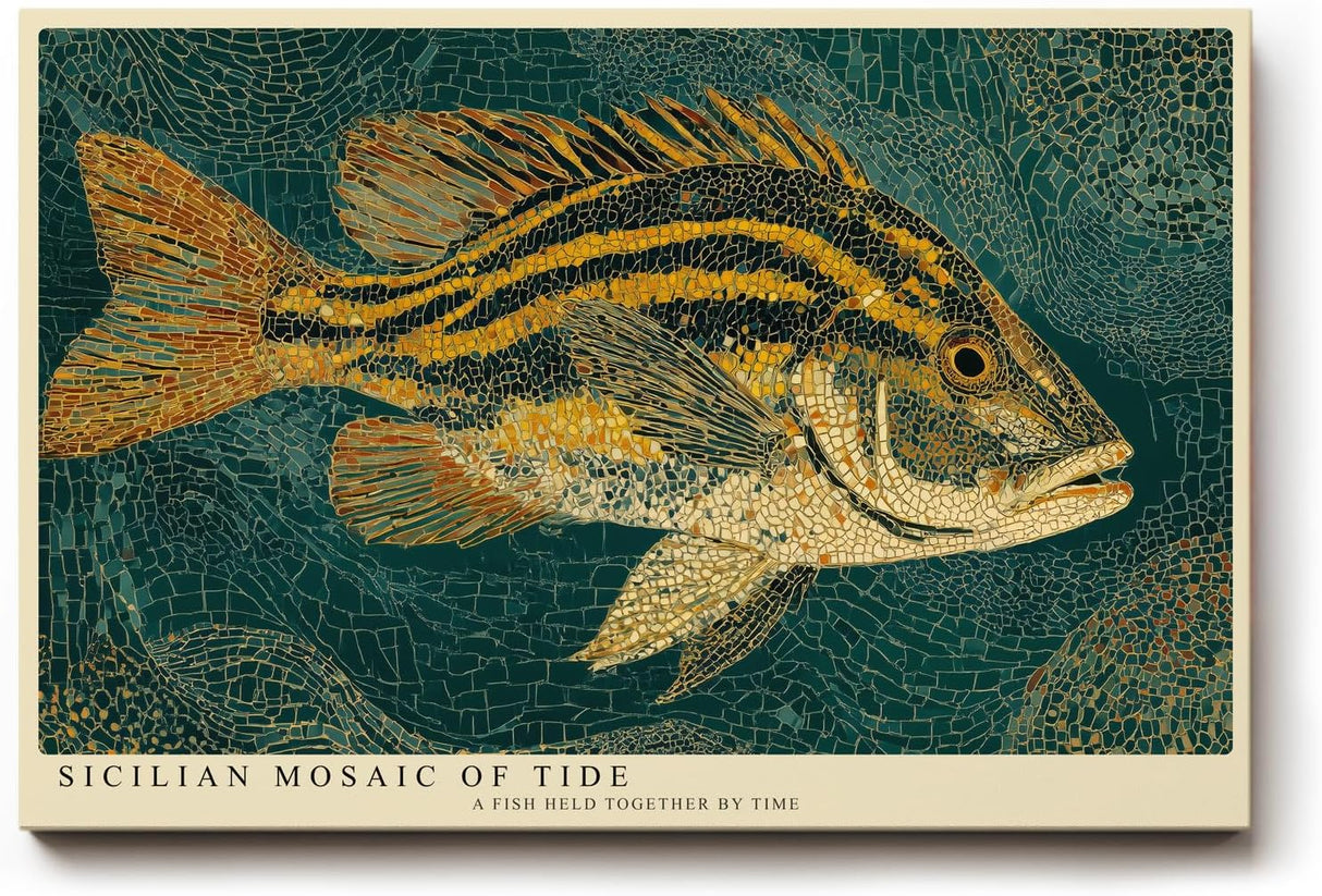 Paul Sinus Wandbild 120x80cm Fisch Mosaik Mediterrane Kunstmotiv Dekorative Meeres Illustration im Mosaik Stil