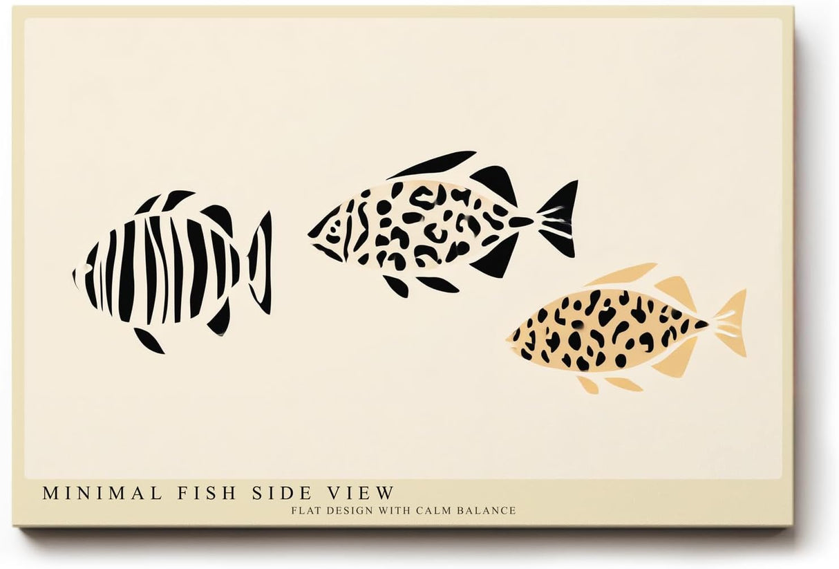 Paul Sinus Wandbild 120x80cm Fische minimalistische Illustration modernes Grafikdesign schwarz beige Kunstdruck stilvolle Wanddekoration fuer Wohnzimmer Bad Kueche