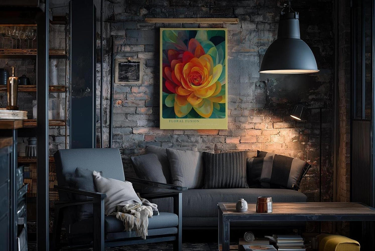 Paul Sinus Wandbild in 40x60cm Floral Fusion Farbintensive abstrakte Blüte in leuchtendem Gelb, Rot und Grün für stilvolle Raumakzente
