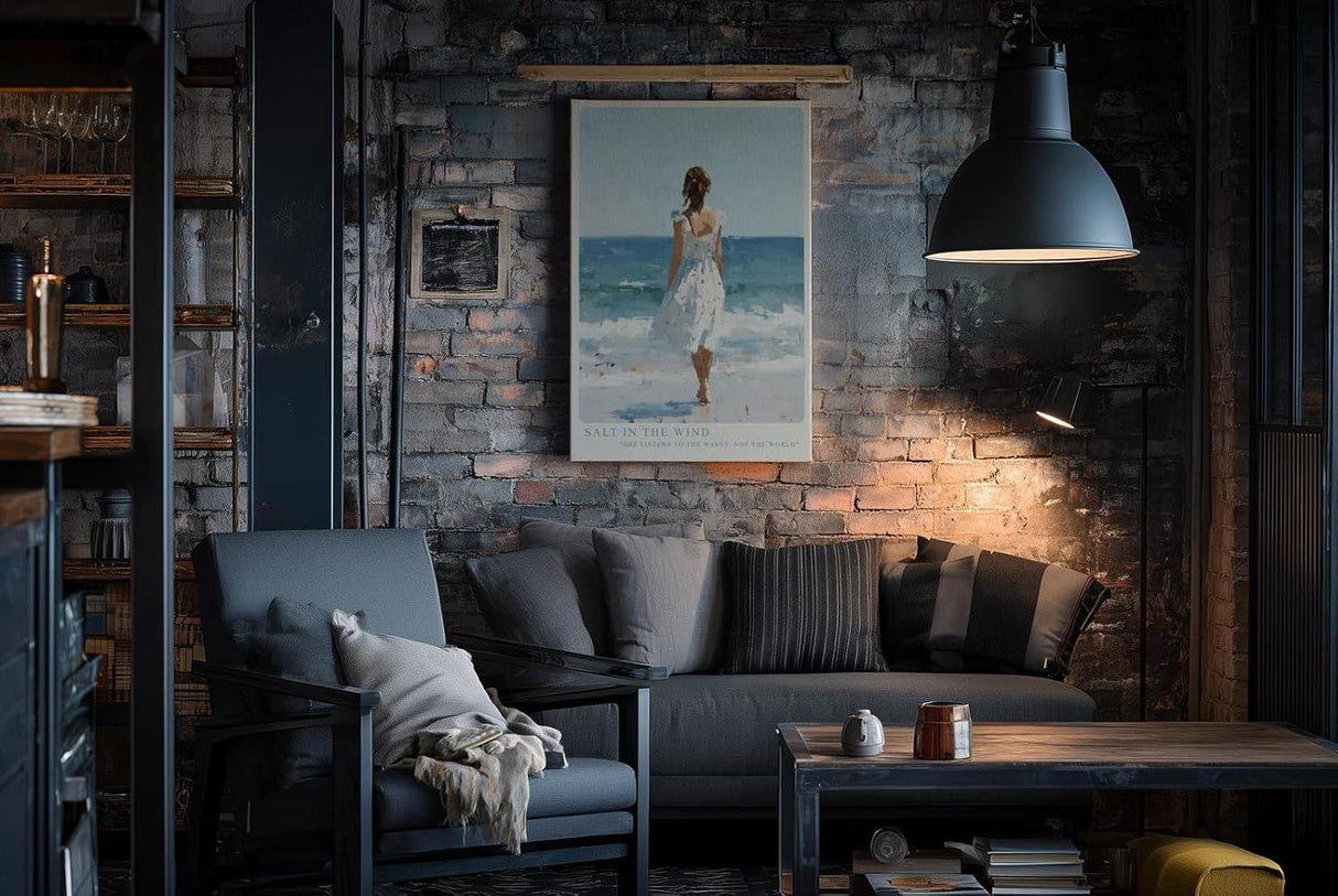 Paul Sinus Wandbild in 40x60cm Frau im weißen Kleid am Meer – harmonisches Küstenmotiv in impressionistischer Malweise für entspannende Wohnraumgestaltung