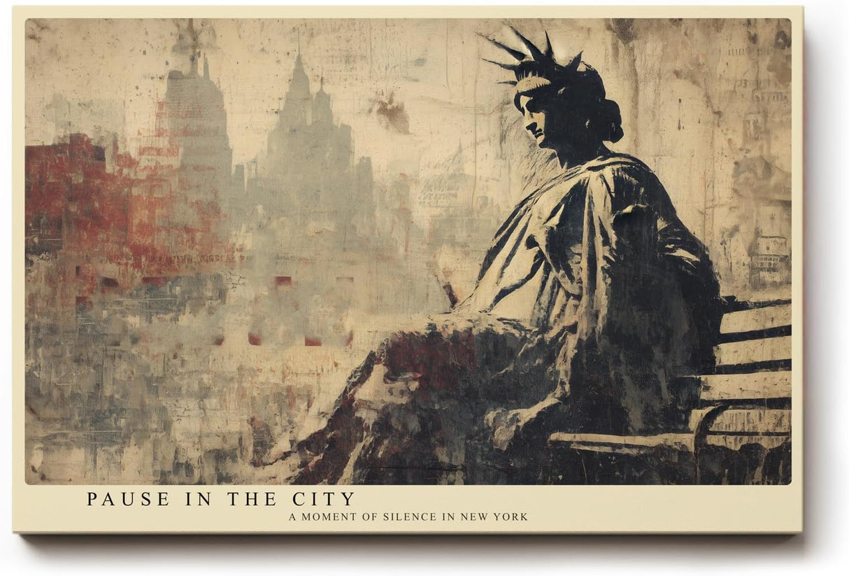 Paul Sinus Wandbild 120x80cm Freiheitsstatue New York Vintage Stadt Kunst Abstrakte Skyline Wanddekoration