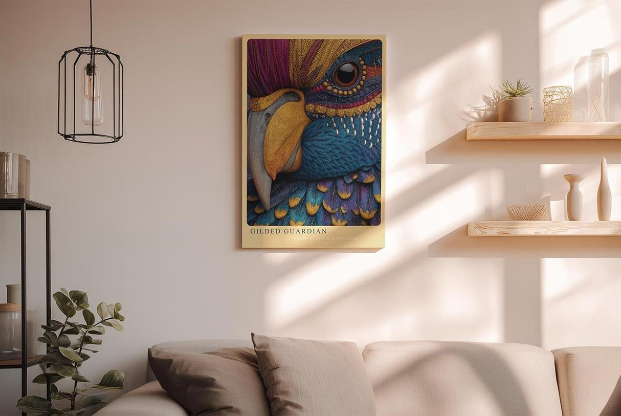 Paul Sinus Wandbild in 40x60cm Gilded Guardian Detailreiches Vogelportrait mit goldenen Akzenten