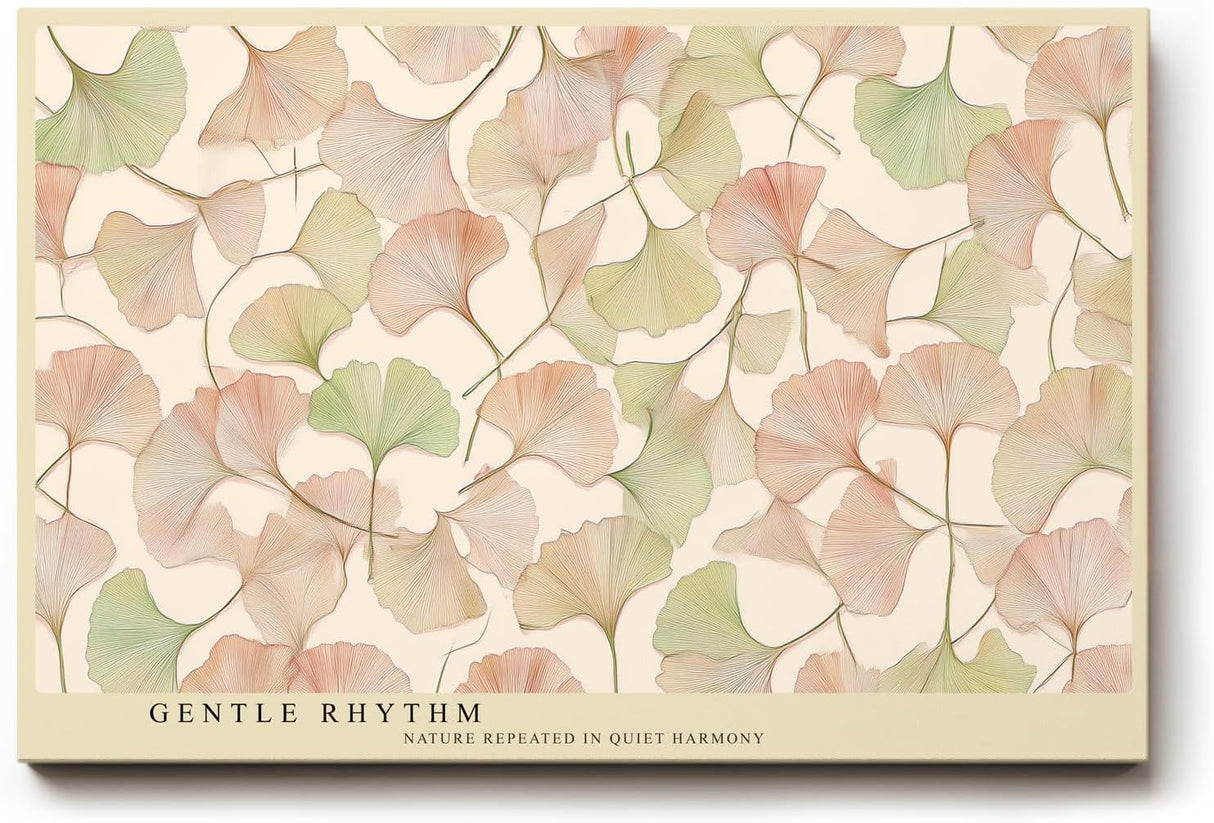 Paul Sinus Wandbild 120x80cm Ginkgo Blaetter Illustration zarte Naturfarben botanische Kunst moderne Wanddekoration fuer Wohnzimmer Büro