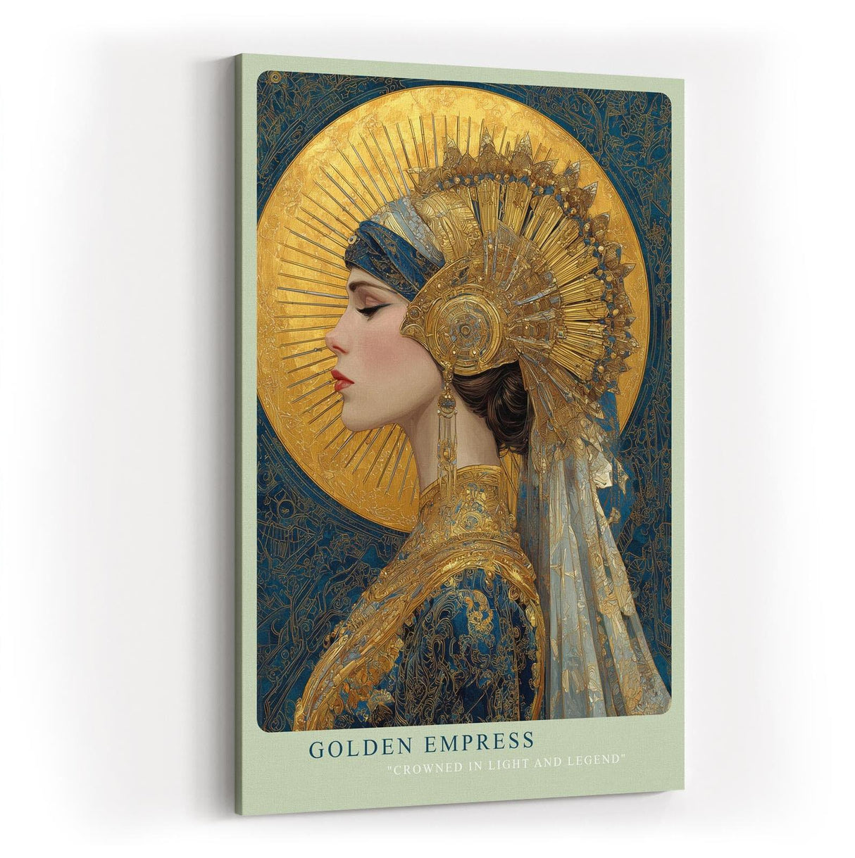 Paul Sinus Wandbild in 40x60cm Golden Empress majestätisches Porträt einer Frau in goldverzierter Kopfbedeckung vor strahlender Sonne