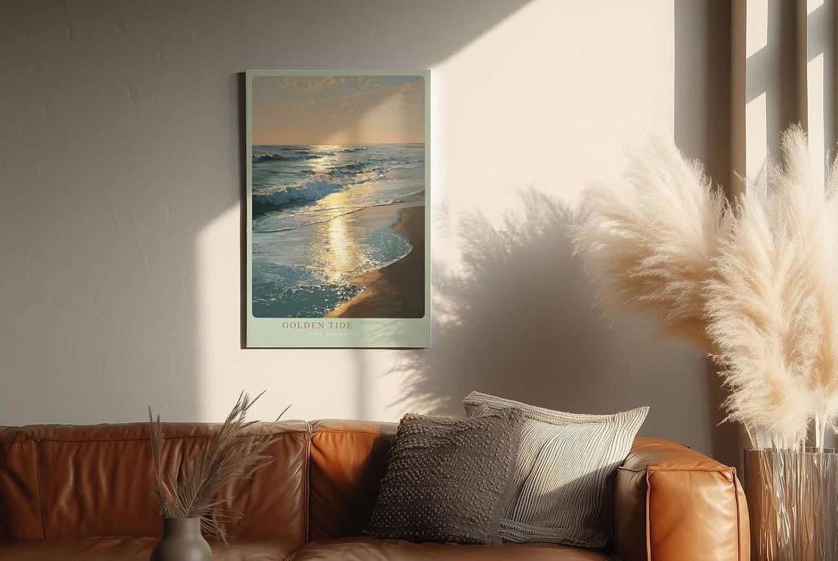 Paul Sinus Wandbild in 40x60cm Goldene Abendsonne über dem Meer mit glitzernder Wasseroberfläche und sanften Wellen