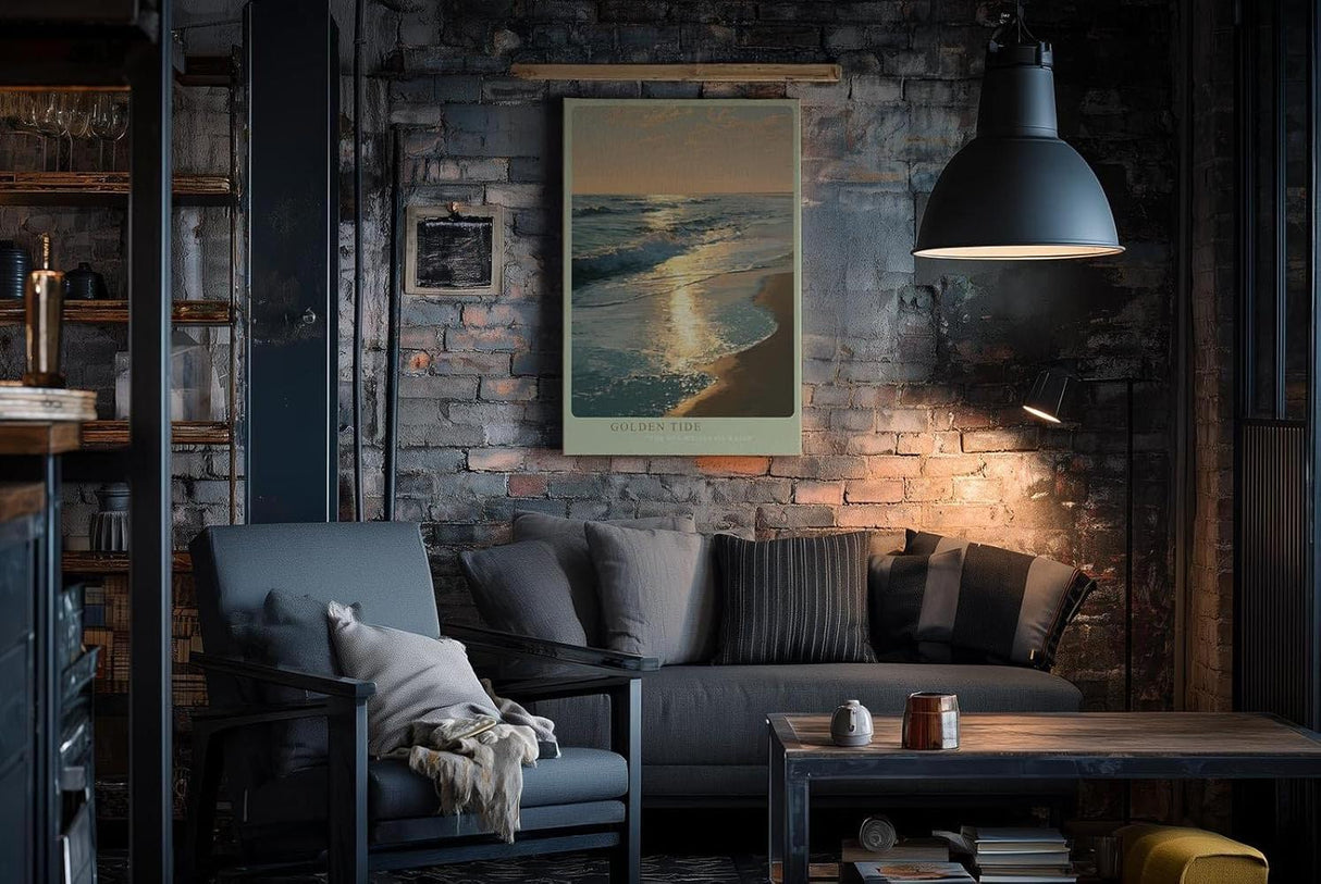 Paul Sinus Wandbild in 40x60cm Goldene Abendsonne über dem Meer mit glitzernder Wasseroberfläche und sanften Wellen