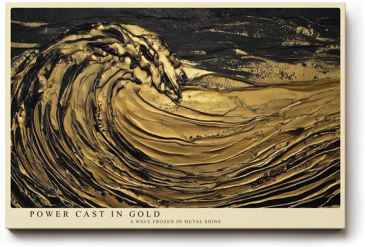 Paul Sinus Wandbild 120x80cm Goldene Welle in Bewegung – Abstrakte Meereskunst mit luxuriösem Gold Effekt für moderne Räume
