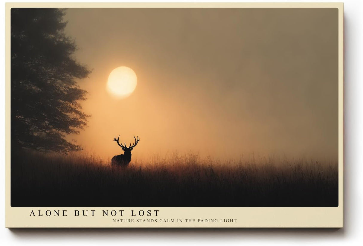 Paul Sinus Wandbild 120x80cm Hirsch Silhouette Sonnenuntergang Natur Fotokunst warmes Abendlicht Landschaft Bild ruhige