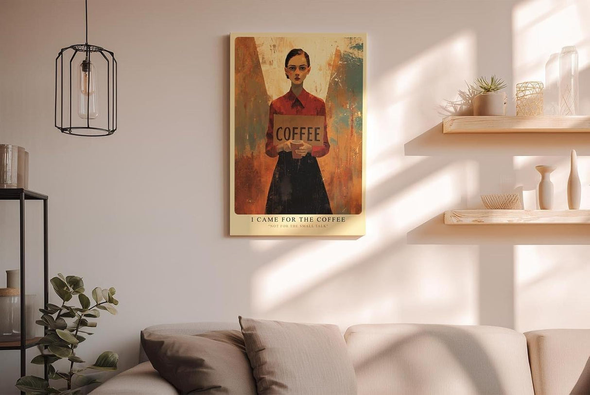 Paul Sinus Wandbild in 40x60cm I Came for the Coffee – minimalistisches Porträt mit Kaffeebecher in kräftigen Farbtönen