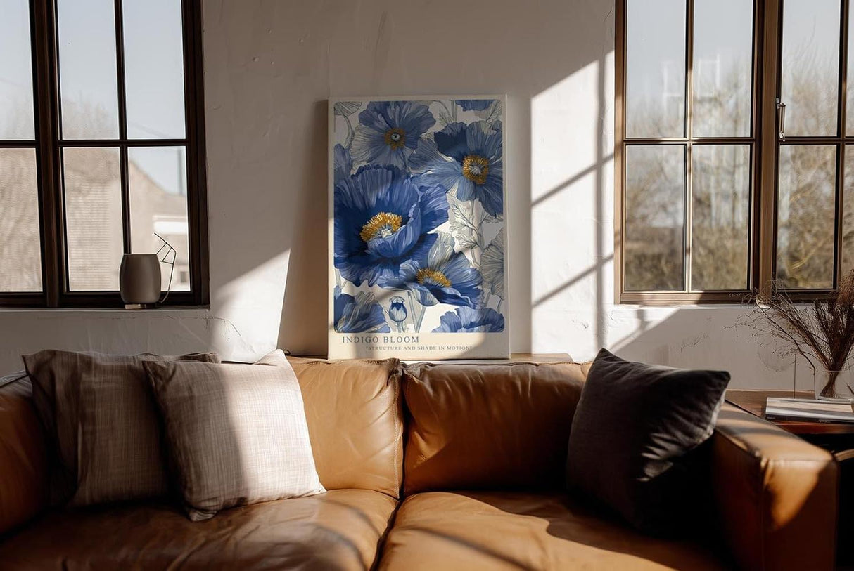 Paul Sinus Wandbild in 40x60cm Indigo Bloom Blaue Mohnblüten Illustration in Struktur und Bewegung