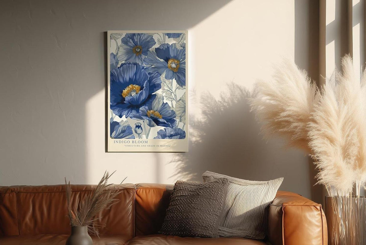 Paul Sinus Wandbild in 40x60cm Indigo Bloom Blaue Mohnblüten Illustration in Struktur und Bewegung