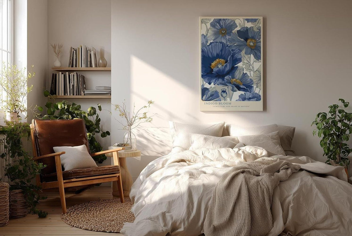 Paul Sinus Wandbild in 40x60cm Indigo Bloom Blaue Mohnblüten Illustration in Struktur und Bewegung