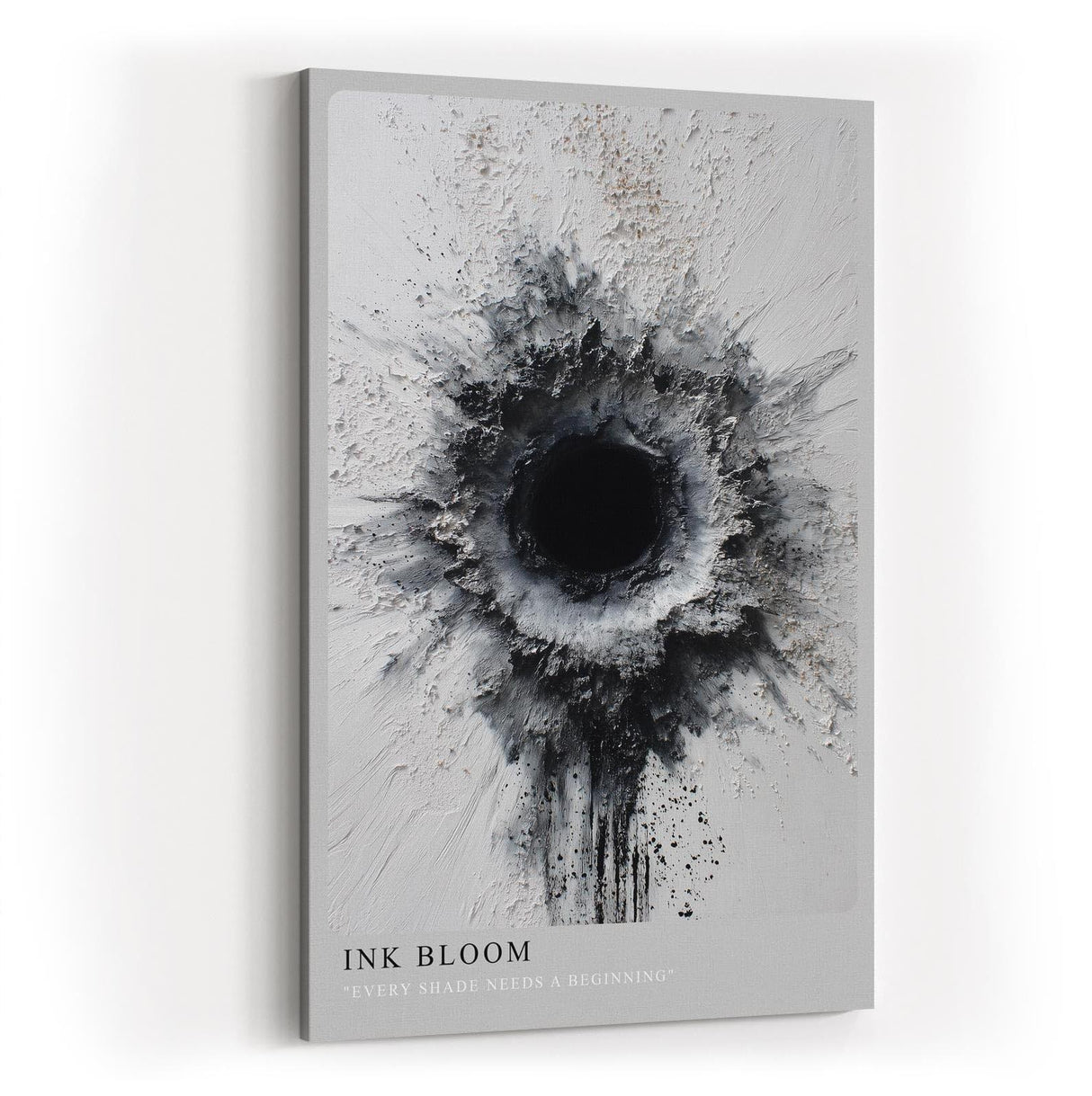 Paul Sinus Wandbild in 40x60cm Ink Bloom Abstraktes Schwarz-Weiß-Kunstwerk mit texturierter, radialer Form und dunklem Zentrum