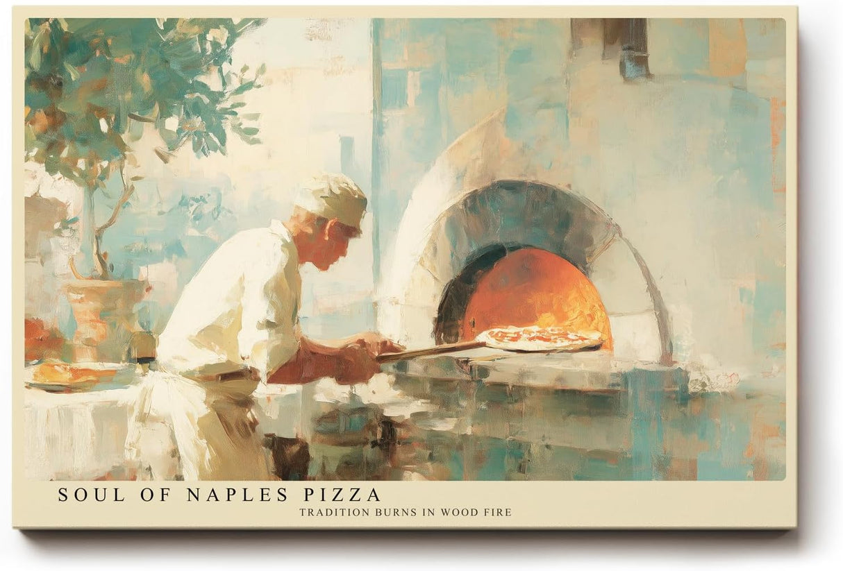 Paul Sinus Wandbild 120x80cm Italienischer Pizzabäcker Neapel Küche Kunst in Warmen Farben für Küche Esszimmer Café und Restaurant