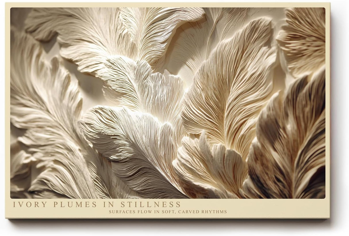 Paul Sinus Wandbild 120x80cm Ivory Plumes in Stillness Abstrakte Federstruktur in Beige Moderner Natur Kunststil fuer Wohnzimmer Schlafzimmer und Büro
