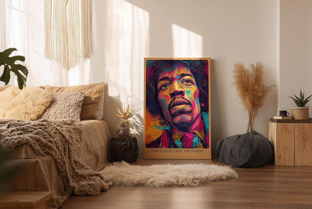 Paul Sinus Wandbild in 40x60cm Jimi's Electric Universe Buntes Musikerportrait mit intensiven Farbverläufen