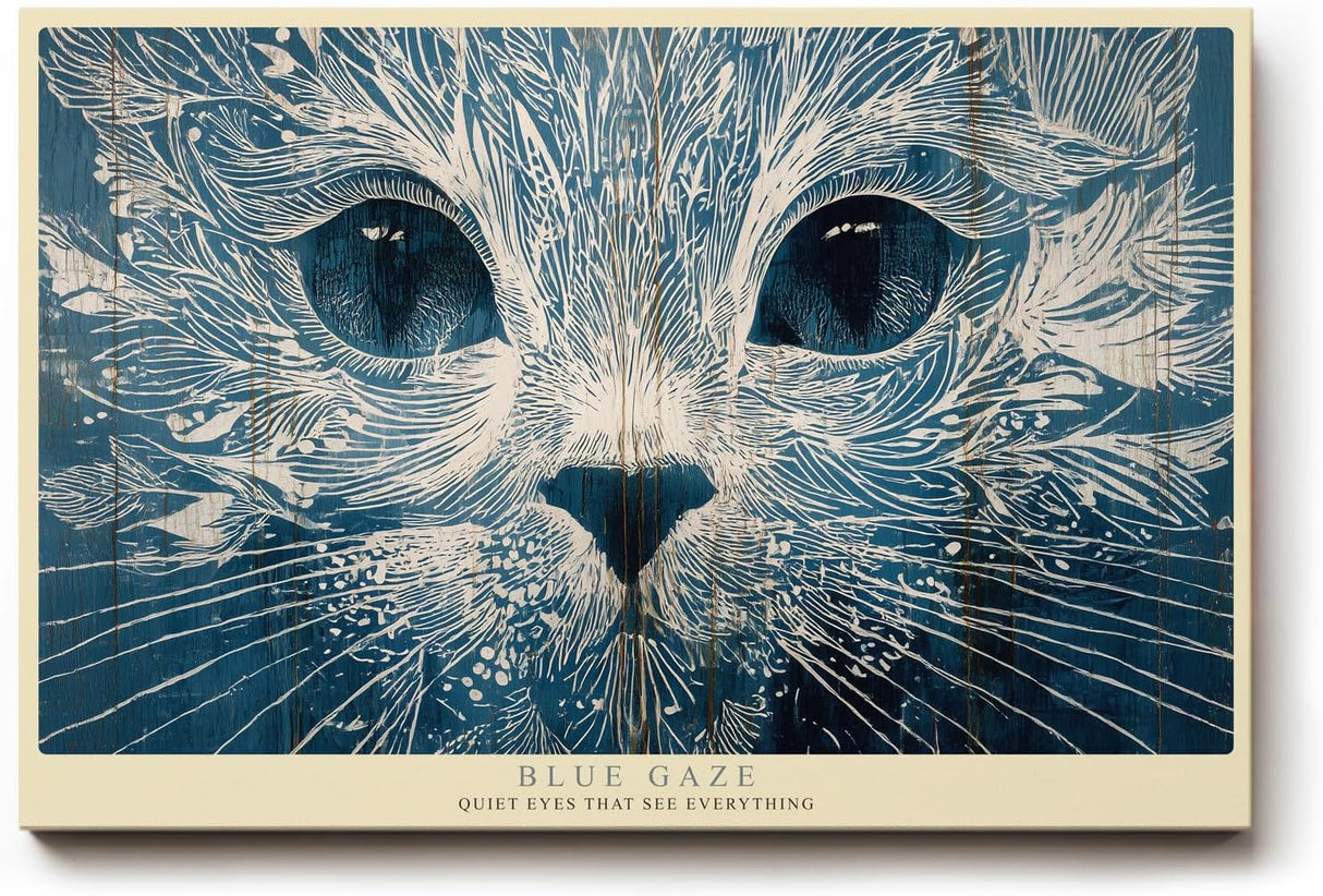 Paul Sinus Wandbild 120x80cm Katze Blaue Augen Kunst LeinWandbild 120x80cm Modernes Tierportrait Wanddekoration