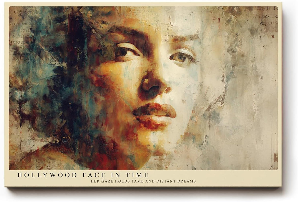 Paul Sinus Wandbild 120x80cm Künstlerisches Frauen Portrait Moderne Malerei in Beige Blau und Gold für Wohnzimmer Schlafzimmer Büro