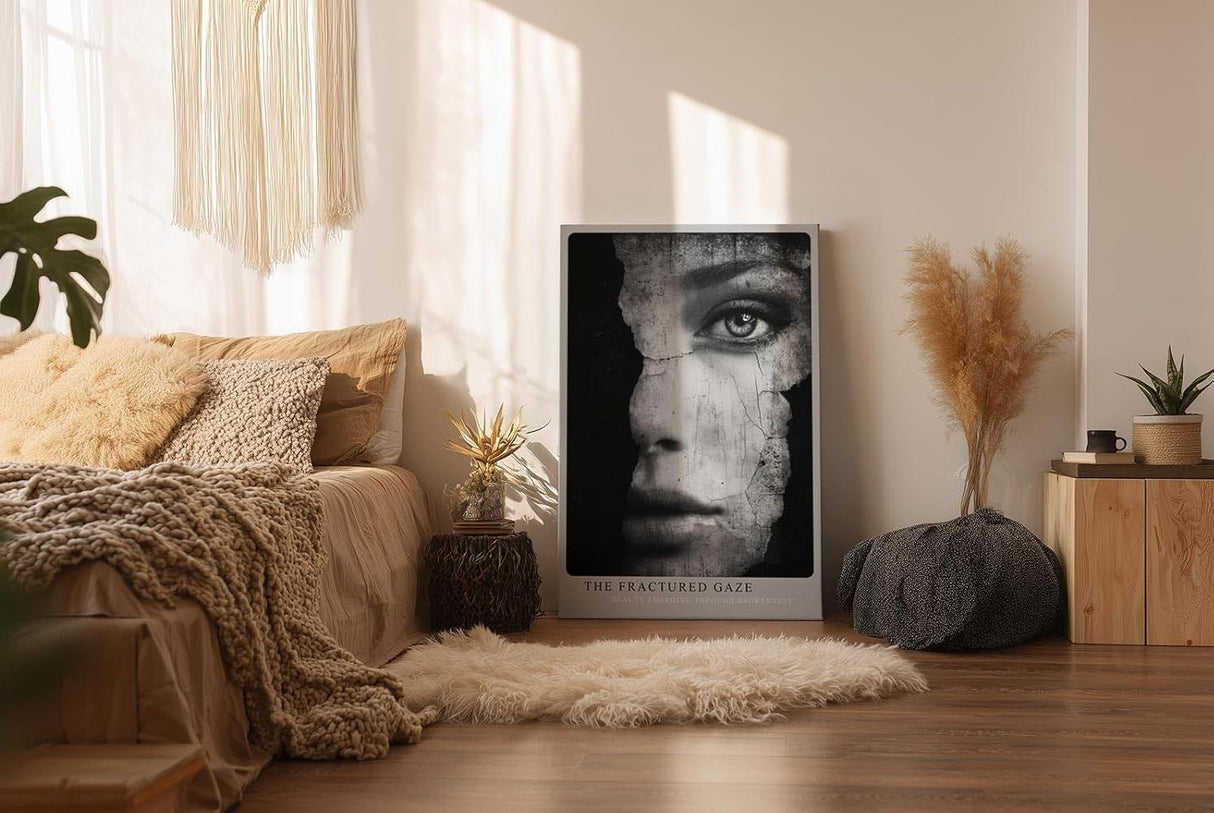 Paul Sinus Wandbild in 40x60cm Künstlerisches Porträt in Schwarz-Weiß mit rissiger Textur über Gesichtszügen